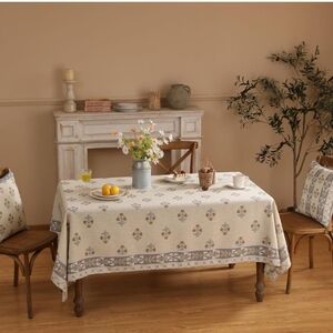 patdrea Designer Beige Tablecloth for Rectangle Table,Elegant Linen Floral Patte